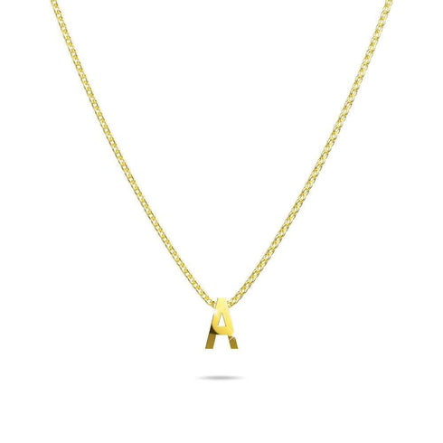 Initials Brick Alphabet Letter Necklace Gold Layered Steel Jewellery